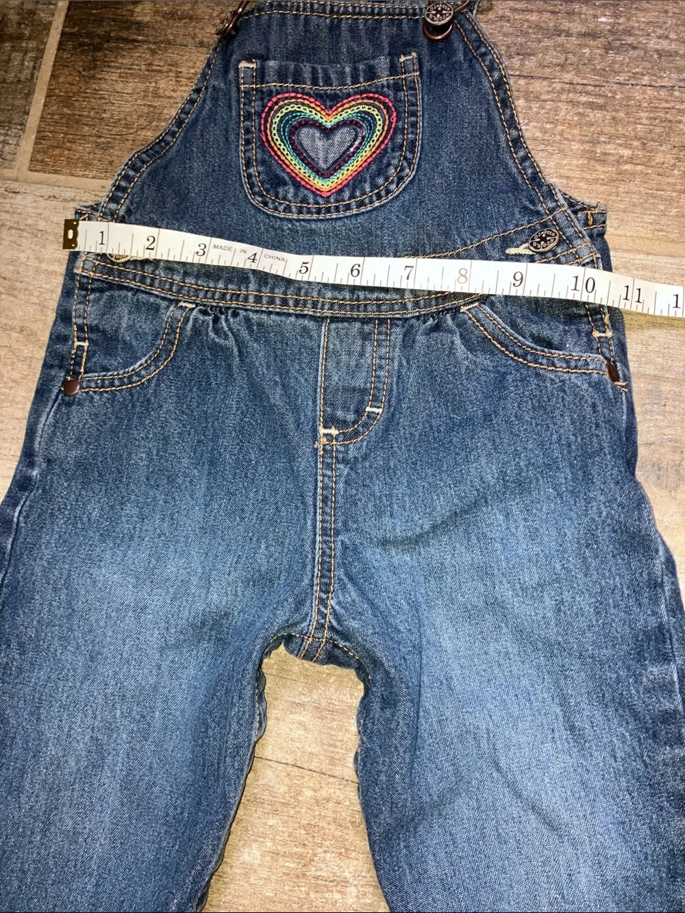 OshKosh B'gosh Y2K Blue Denim Overalls with Multicolor Heart Patch